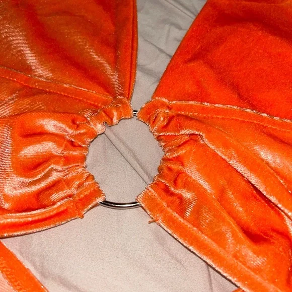 Velour Bright Orange Halter Top - Picture 3 of 8